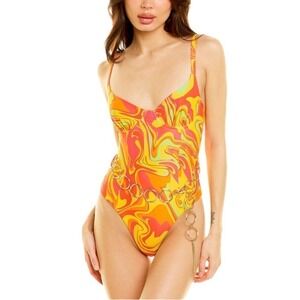 WeWoreWhat NEW One Piece Swimsuit Danielle 3.0 Retro Swirl Cherry Red Small